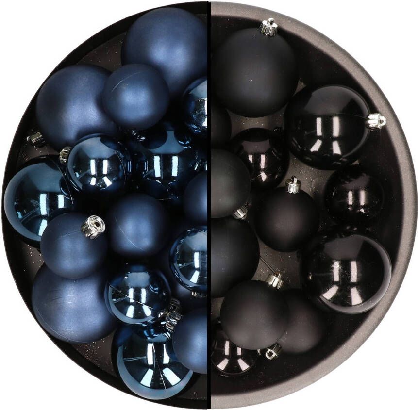 Decoris Kerstversiering kunststof kerstballen mix zwart donkerblauw 4-6-8 cm pakket van 68x stuks Kerstbal