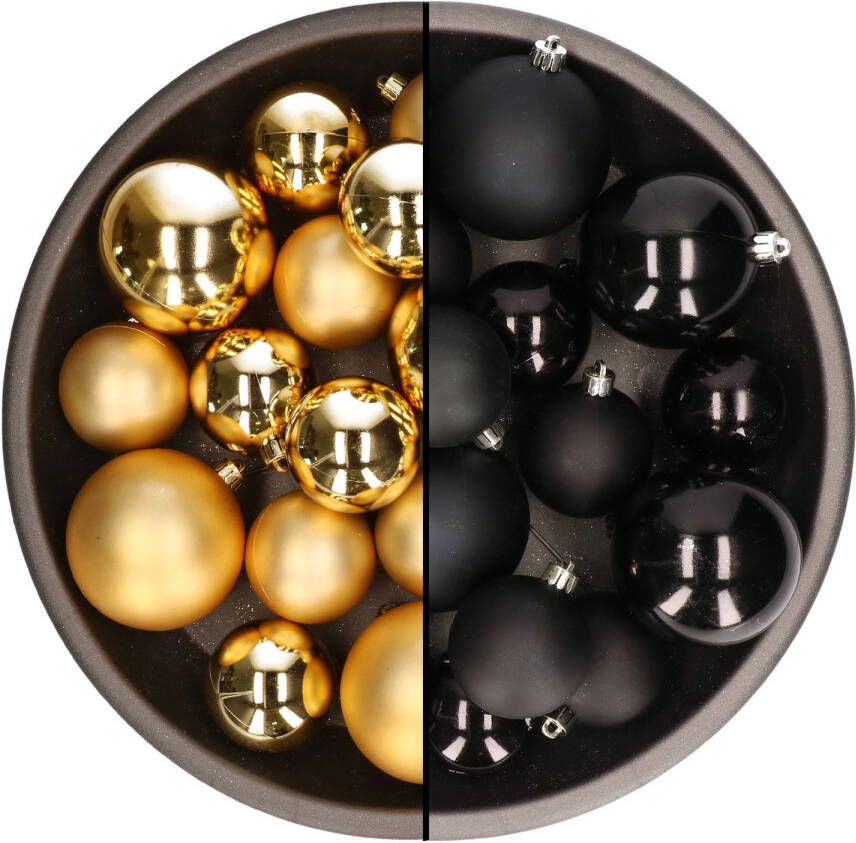 Decoris Kerstversiering kunststof kerstballen mix zwart goud 4-6-8 cm pakket van 68x stuks Kerstbal