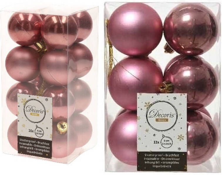 Decoris Kerstversiering kunststof kerstballen oud roze 4-6 cm pakket van 40x stuks Kerstbal