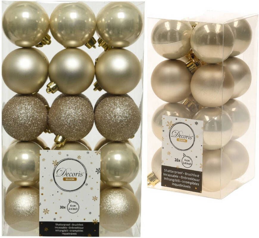 Decoris Kerstversiering kunststof kerstballen parel champagne 4-6 cm pakket van 46x stuks Kerstbal