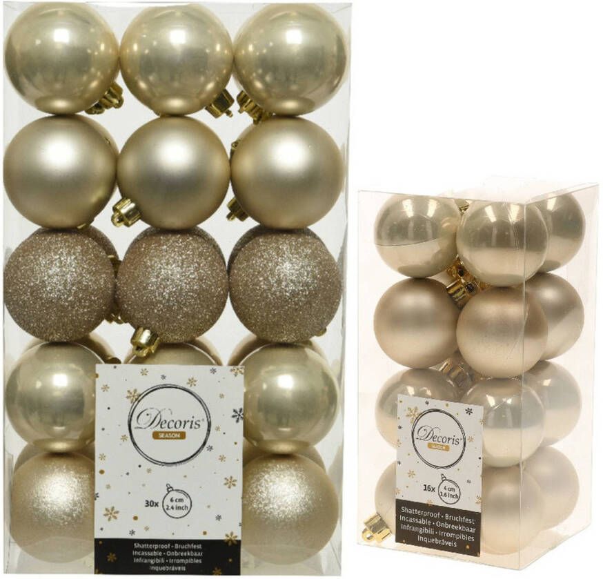 Decoris Kerstversiering kunststof kerstballen parel champagne 4-6 cm pakket van 46x stuks Kerstbal