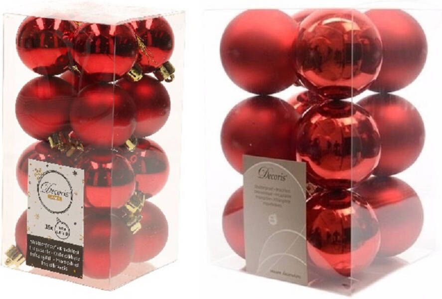 Decoris Kerstversiering kunststof kerstballen rood 4-6 cm pakket van 40x stuks Kerstbal