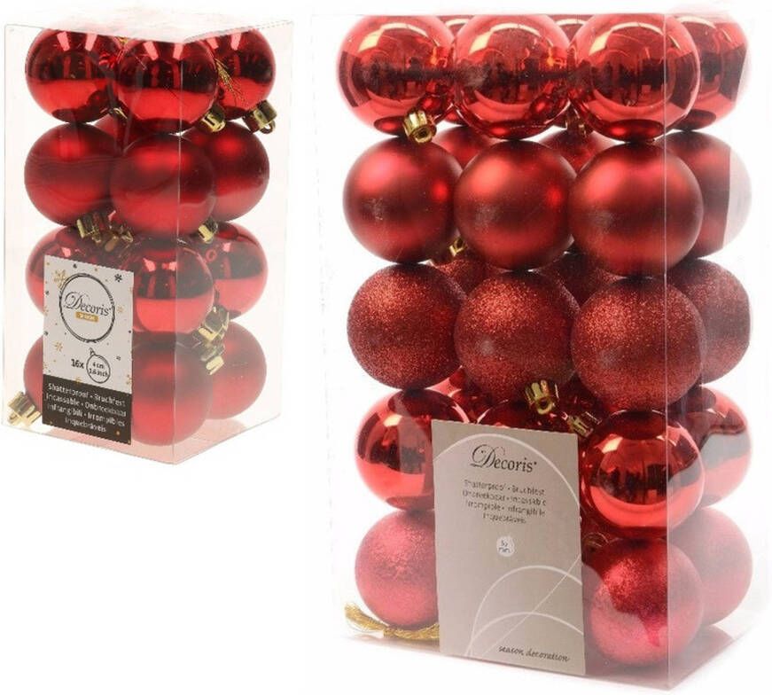 Decoris Kerstversiering kunststof kerstballen rood 4-6 cm pakket van 46x stuks Kerstbal
