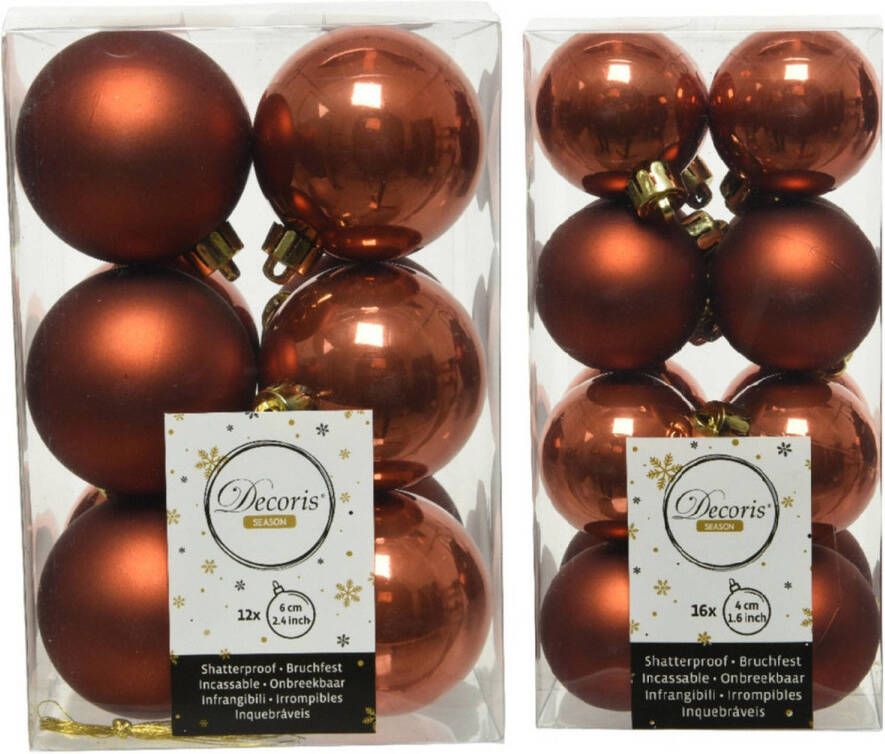 Decoris Kerstversiering kunststof kerstballen terra bruin 4-6 cm pakket van 40x stuks Kerstbal