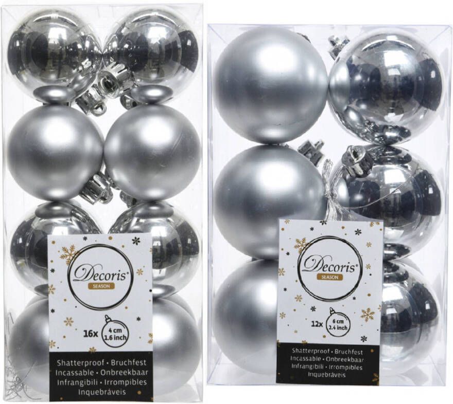 Decoris Kerstversiering kunststof kerstballen zilver 4-6 cm pakket van 40x stuks Kerstbal