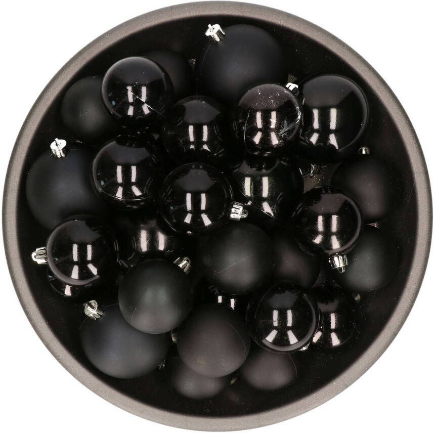 Decoris Kerstversiering kunststof kerstballen zwart 6-8-10 cm pakket van 44x stuks Kerstbal