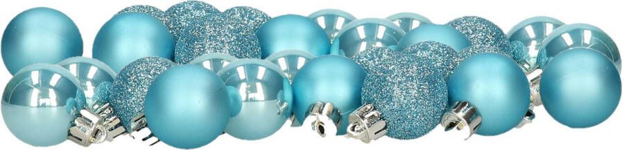 Decoris kleine kerstballen 28x ijs blauw 3 cm -kunststof Kerstbal