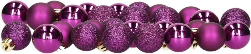 Decoris kleine kerstballen 28x paars 3 cm -kunststof Kerstbal