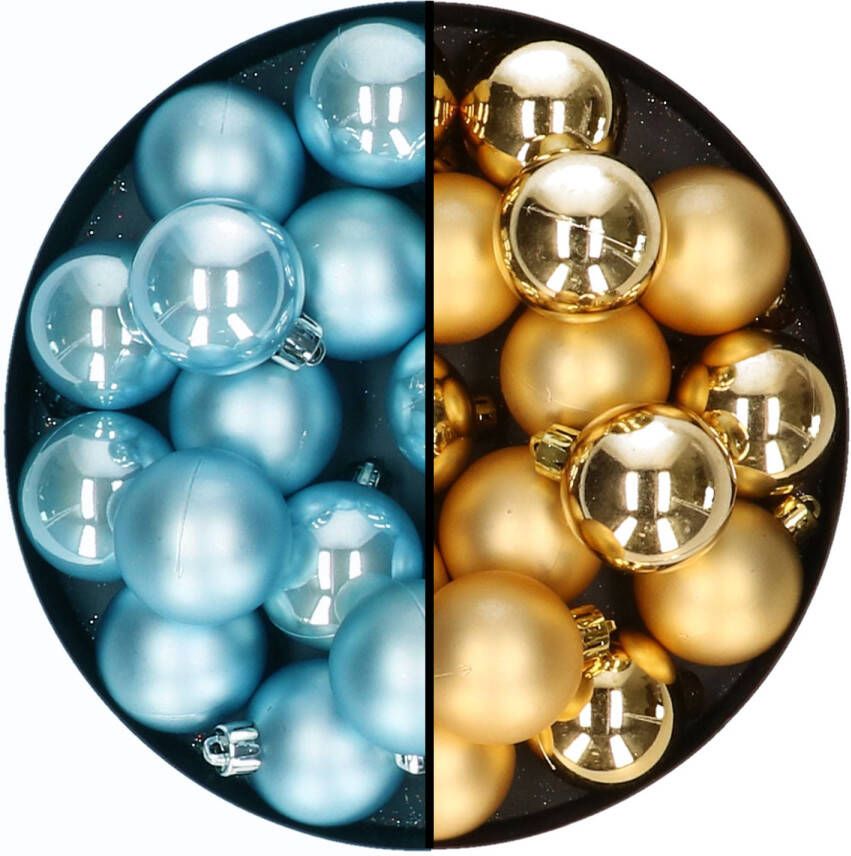 Decoris Kleine kerstballen 32x stuks mix goud en ijsblauw 4 cm kunststof Kerstbal