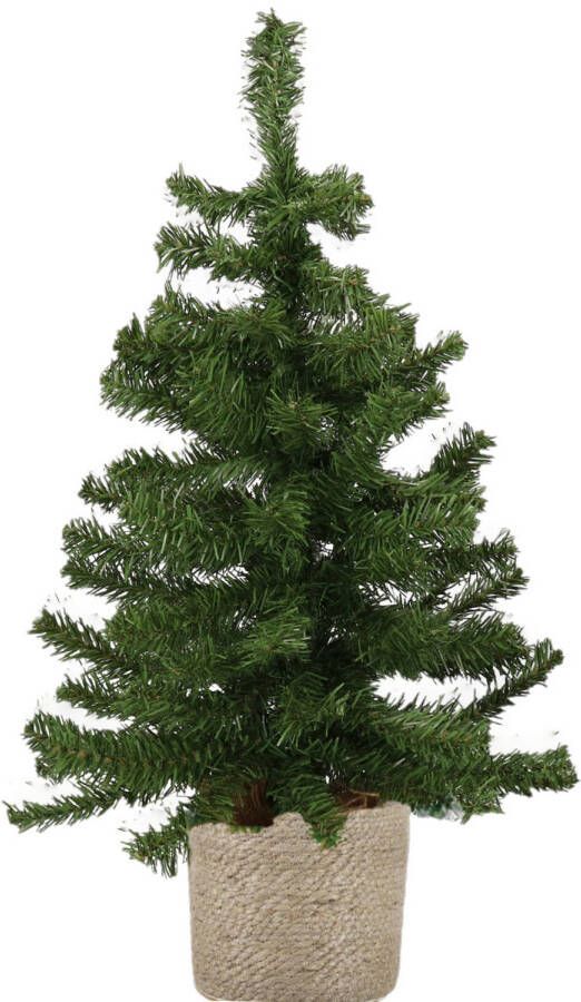 Decoris Kunst kerstboom kunstboom groen 60 cm met naturel jute pot Kunstkerstboom