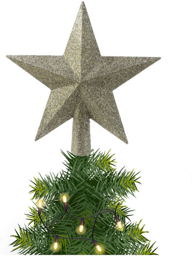 Decoris Kunststof piek kerst ster mos groen met glitters H19 cm kerstboompieken