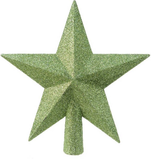 Decoris Kunststof ster piek kerstboom topper met glitters groen 19 cm kerstboompieken