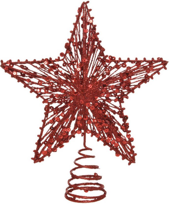 Decoris Kunststof ster piek kerstboom topper rood 22 cm kerstboompieken