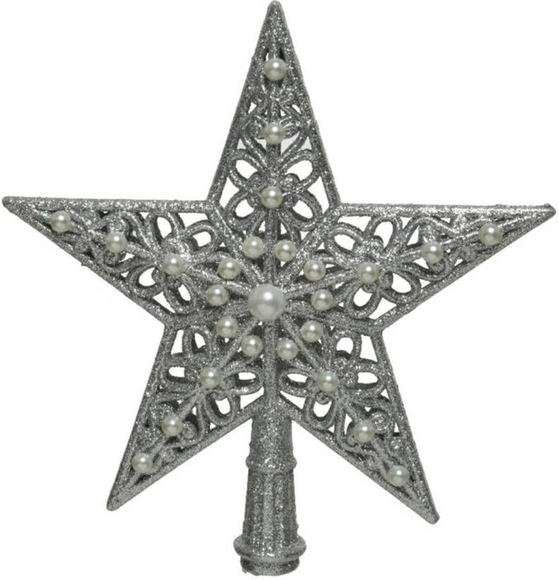 Decoris Kunststof ster piek kerstboom topper zilver 21 cm kerstboompieken