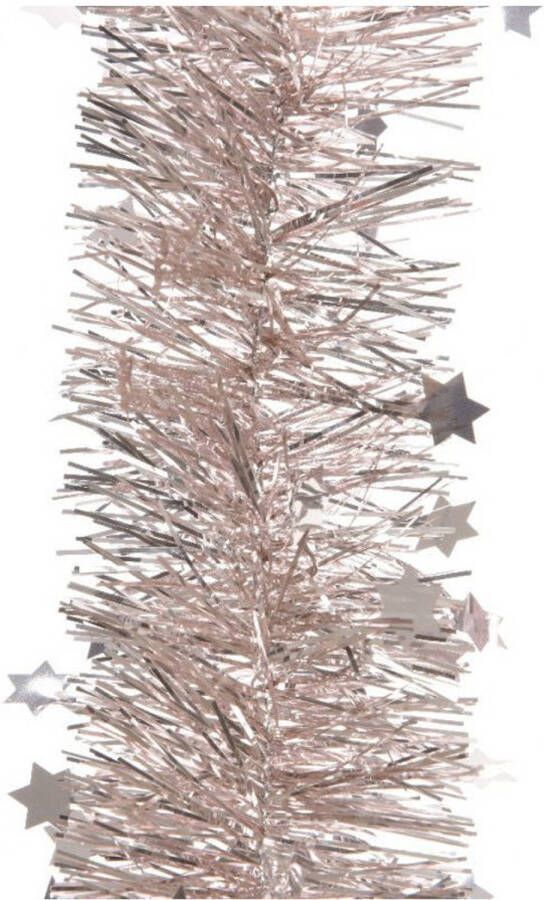 Decoris Kerst lametta guirlandes lichtroze sterren glinsterend 10 cm breed x 270 cm Kerstslingers