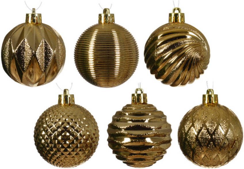 Decoris luxe kerstballen 12x 6 cm kunststof -goud Kerstbal