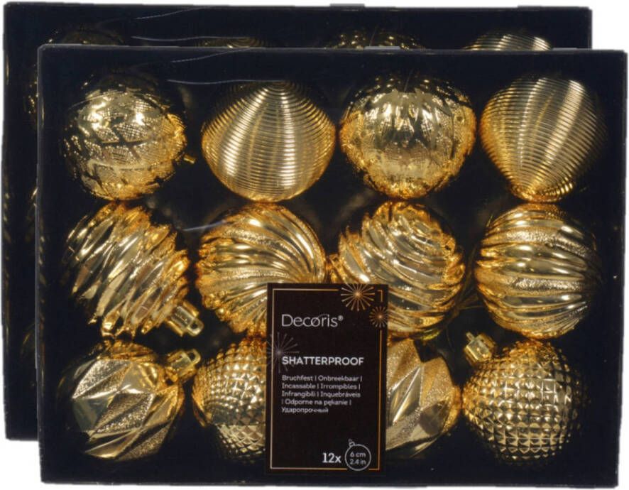 Decoris luxe kerstballen 24x 6 cm kunststof -goud Kerstbal