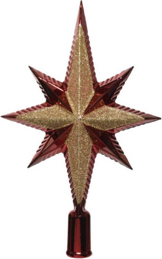 Decoris piek ster vorm kunststof donkerrood goud 2 5 cm kerstboompieken