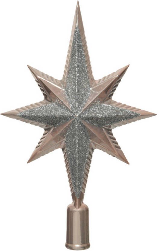 Decoris piek ster vorm kunststof lichtroze zilver 2 5 cm kerstboompieken