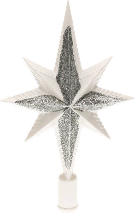 Decoris piek ster vorm kunststof wit zilver 2 5 cm kerstboompieken