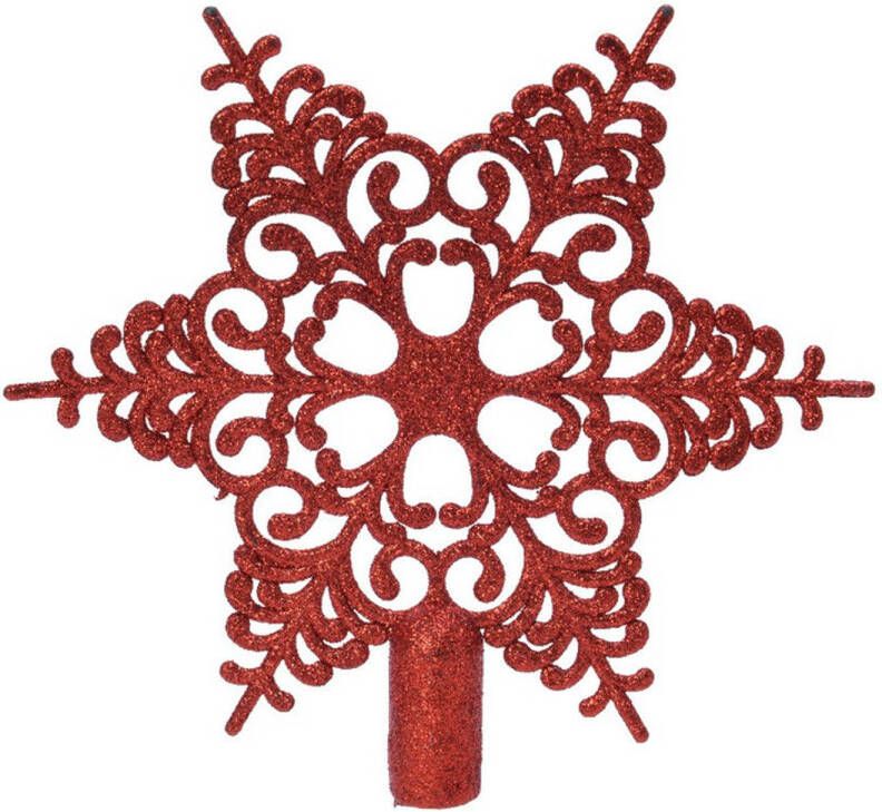 Merkloos 1x Rode glitter open ster kerstboom piek kunststof 20 5 cm Onbreekbare plastic pieken Kerstboomversiering rood
