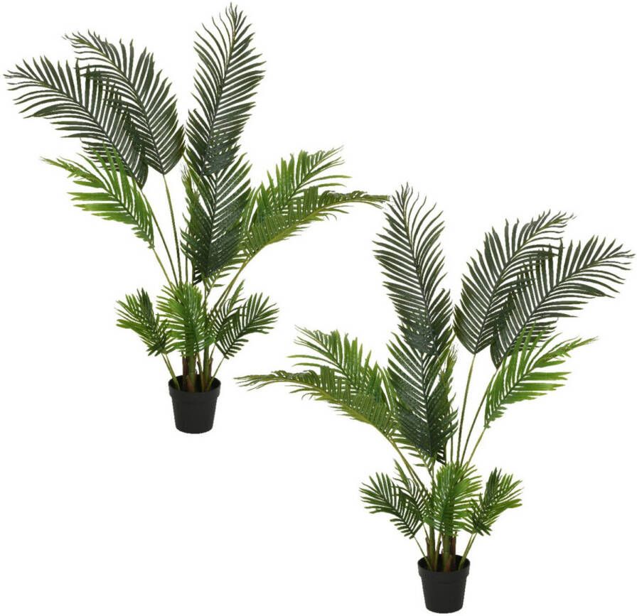 Decoris Set van 2x stuks groene Areca goudpalm palmen kunstplanten 150 cm met zwarte pot Kunstplanten