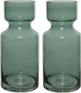 Decoris Set van 2x stuks groene vazen bloemenvazen 3 liter van glas 11 x 24 5 cm Vazen