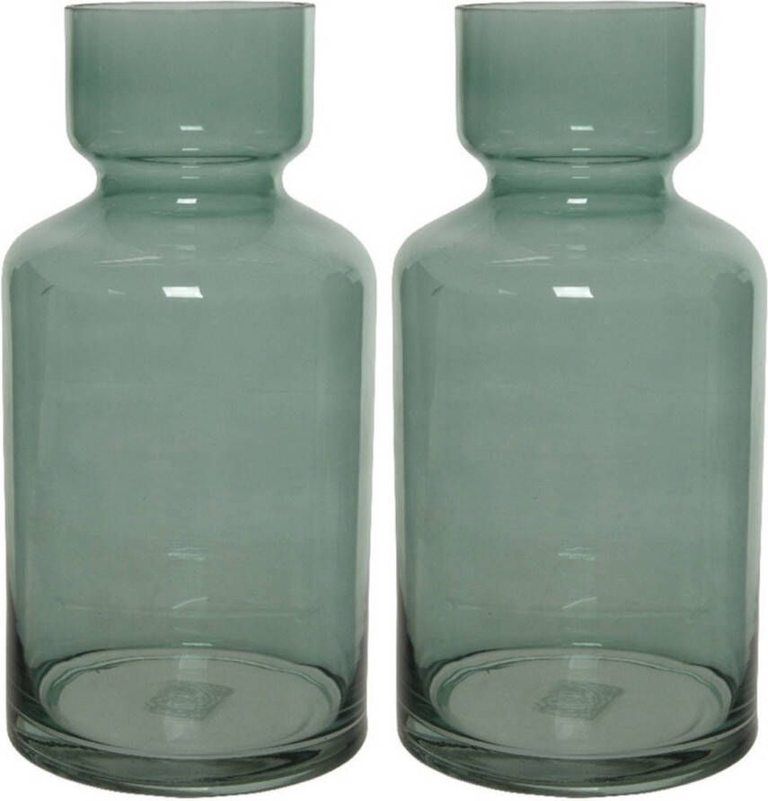 Decoris Set van 2x stuks groene vazen bloemenvazen 6 liter van glas 15 x 30 cm Glazen vazen voor bloemen en boeketten Vazen