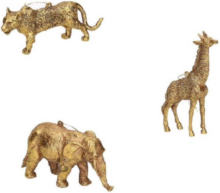 Decoris Set van 3x stuks gouden kerstboom hangers dieren van 8 tot 12 cm Kersthangers
