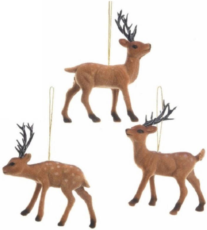 Decoris Set van 3x stuks kerstboom hangers rendieren 13 cm Kersthangers
