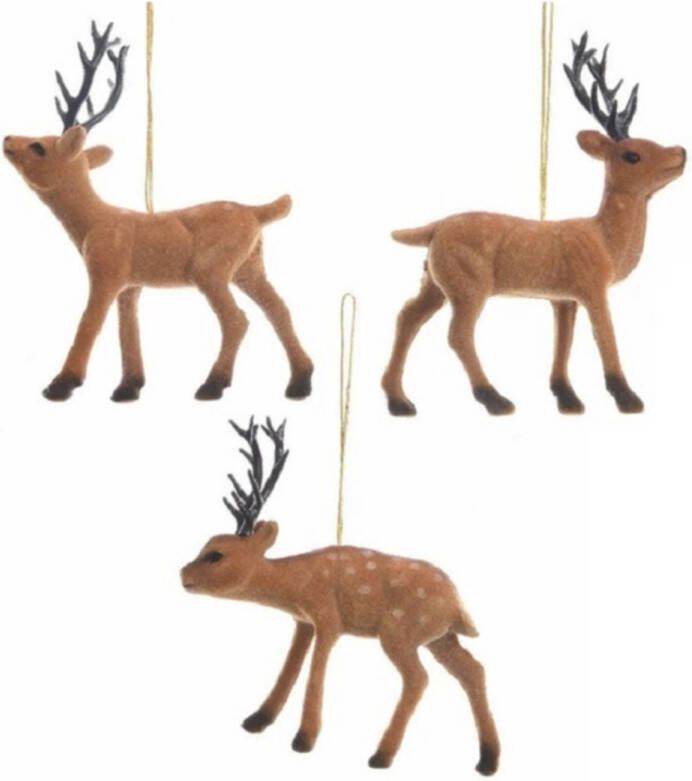 Decoris Set van 3x stuks kerstboom hangers rendieren 13 cm Kersthangers