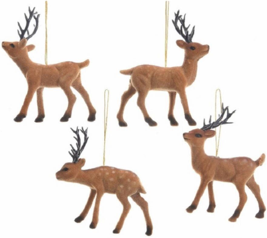 Decoris Set van 4x stuks kerstboom hangers rendieren 13 cm Kersthangers