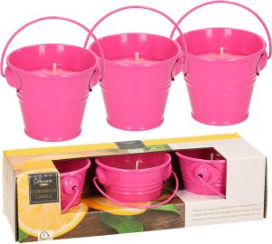 Decoris Set van 6x stuks anti muggen Citronella kaarsjes in roze zinken potje Geurkaarsen citrus geur Anti-muggen kaarsen geurkaarsen