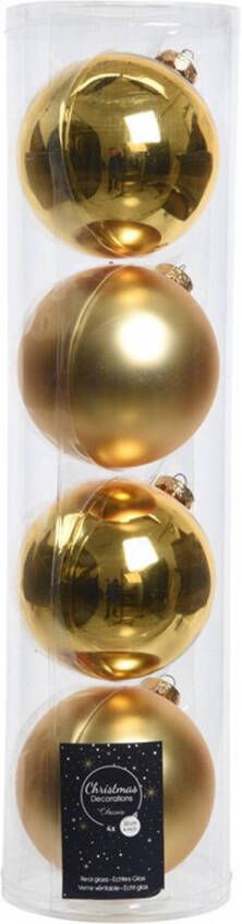 Decoris Tubes met 4x gouden kerstballen van glas 10 cm glans en mat Kerstbal