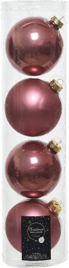 Decoris Tubes met 12x oud roze kerstballen van glas 10 cm glans en mat Kerstbal
