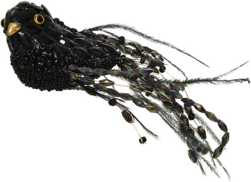 Decoris Vogel plastic l5.50b6h18cm zwart