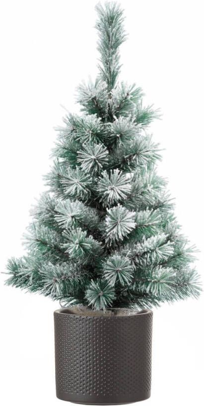 Decoris Volle besneeuwde kunst kerstboom 75 cm inclusief donkergrijze pot Kunstkerstboom