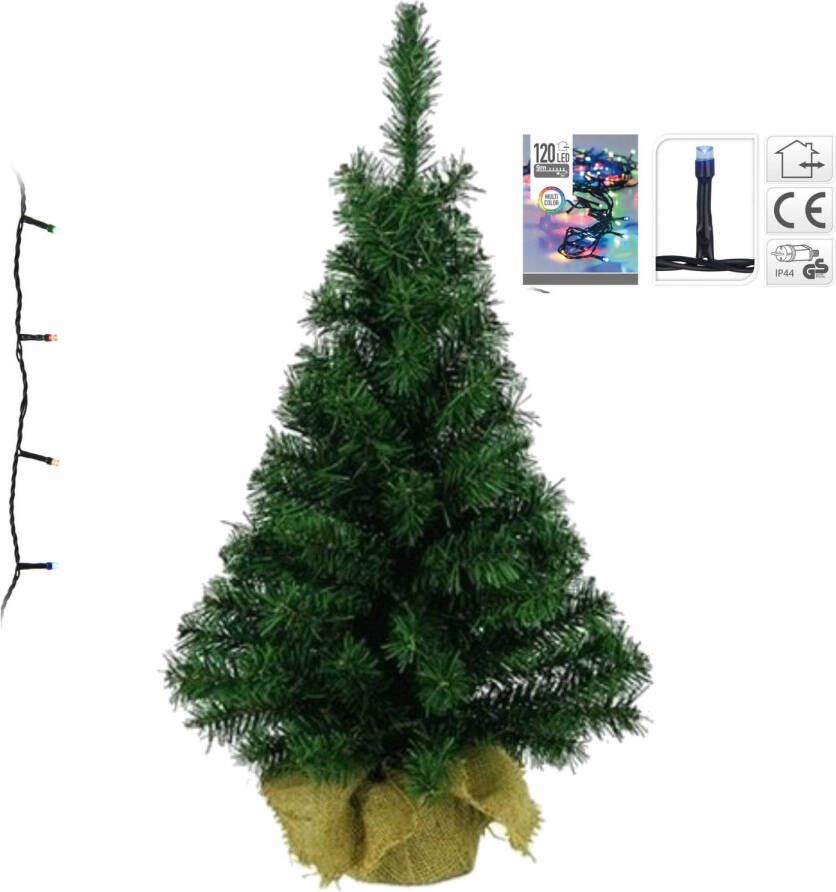 Decoris Volle kerstboom kunstboom 75 cm inclusief gekleurde verlichting Kunstkerstboom