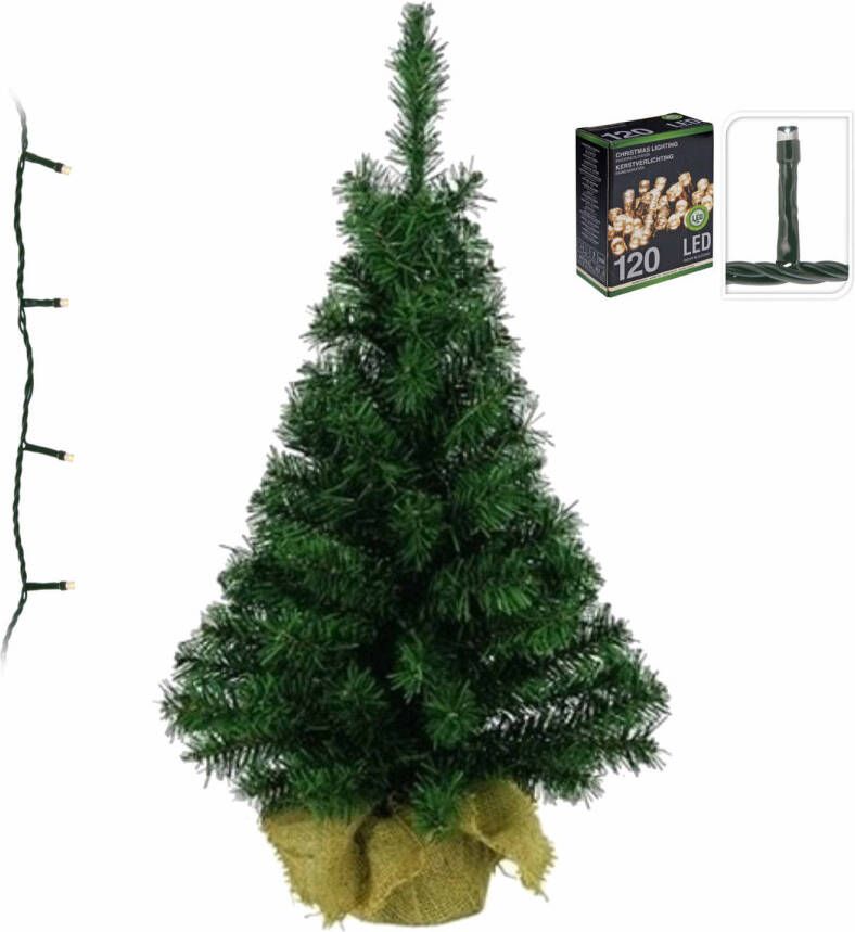 Decoris Volle kerstboom kunstboom 75 cm inclusief warm witte verlichting Kunstkerstboom