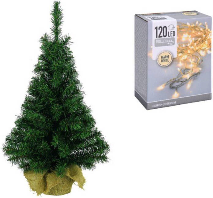 Decoris Volle kerstboom kunstboom 75 cm inclusief warm witte verlichting Kunstkerstboom