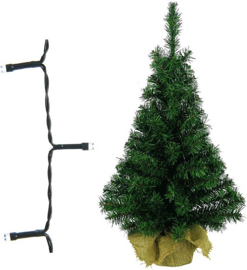 Decoris Volle kerstboom kunstboom 75 cm inclusief warm witte verlichting op batterij Kunstkerstboom