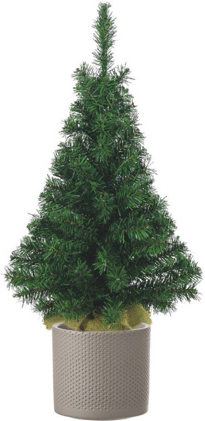 Decoris Volle kunst kerstboom 75 cm inclusief taupe pot Kunstkerstboom