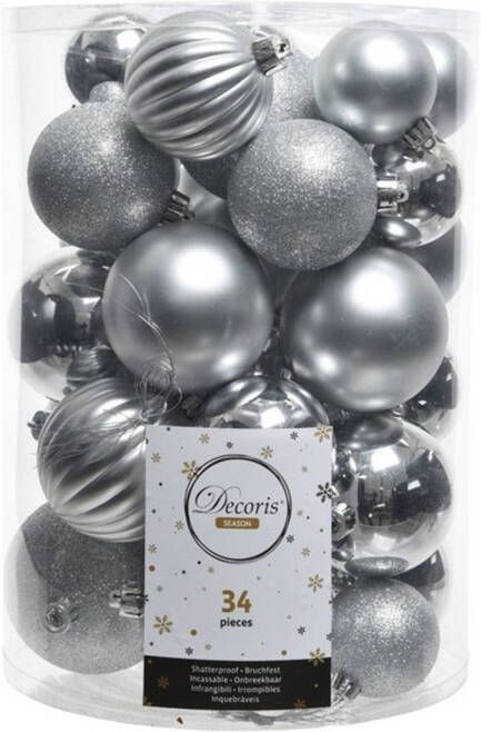 Decoris Kerstballen 34x st zilver 4 6 7 en 8 cm kunststo Kerstbal