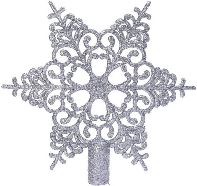 Merkloos 1x Zilveren glitter open ster kerstboom piek kunststof 20 5 cm Onbreekbare plastic pieken Kerstboomversiering zilver
