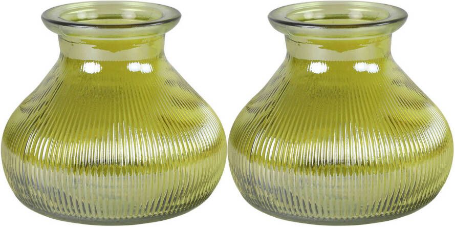 Decostar 2x stuks Bloemenvaas geel transparant glas H12 x D15 cm Vazen