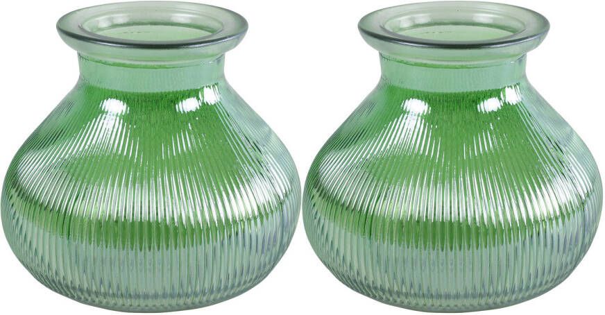Decostar 2x stuks Bloemenvaas groen transparant glas H12 x D15 cm Vazen