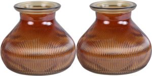 Decostar 2x Stuks Bloemenvaas kastanje bruin transparant glas H12 x D15 cm Vazen