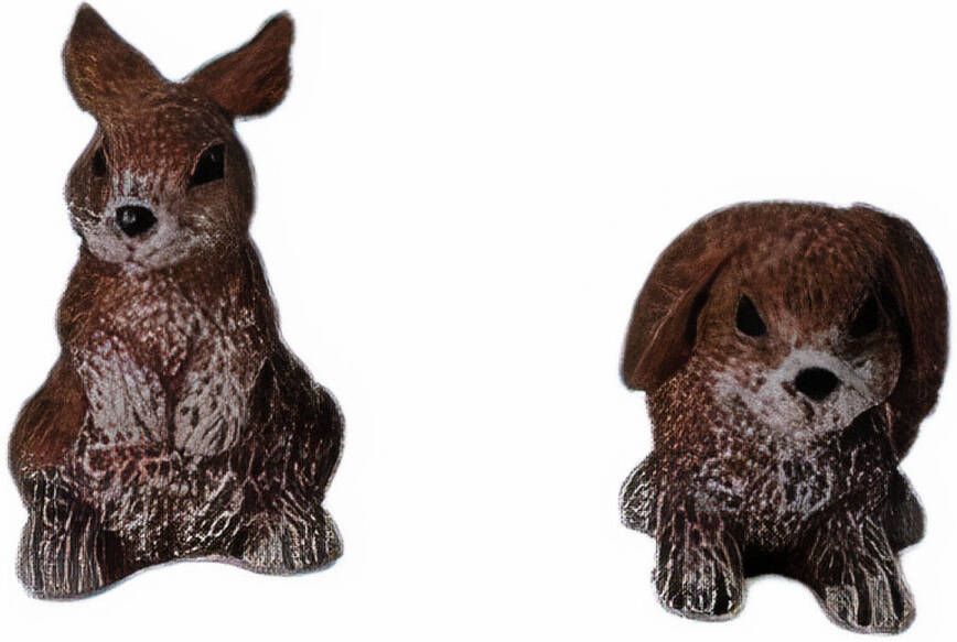 Dickensville decoratiebeelden konijnen 2 cm bruin 2-delig
