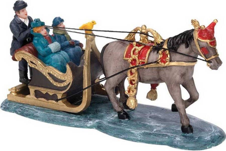 Dickensville kerstfiguur Paard met arrenslee 17 x 5 cm