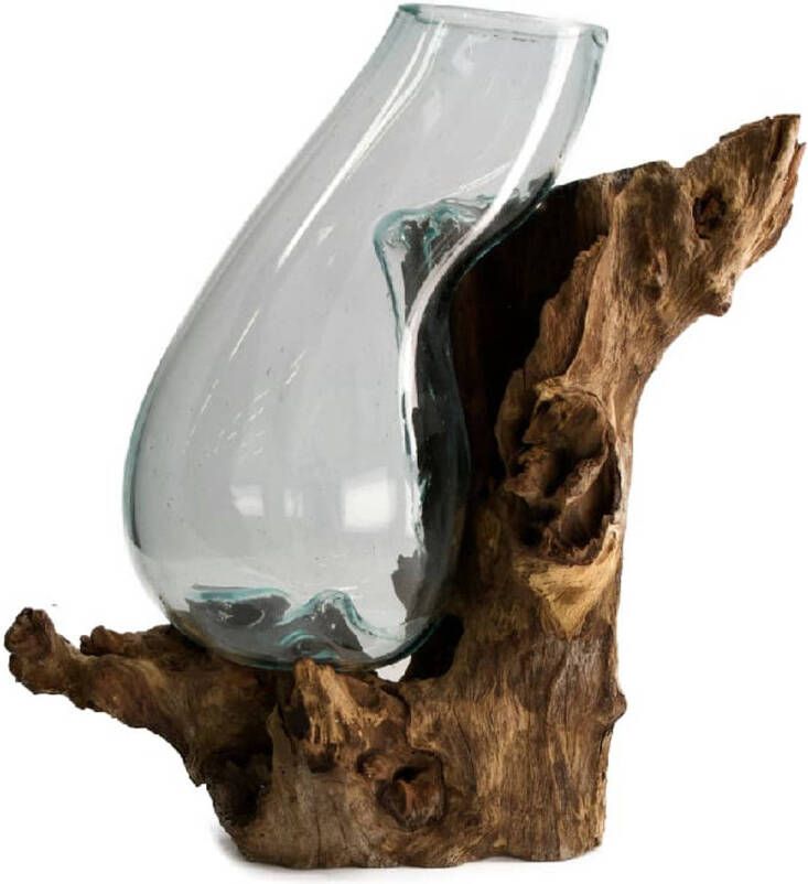 Dijk Natural Collections DKNC Decoratief beeld Napels- Glas met hout 25x25x40cm Bruin